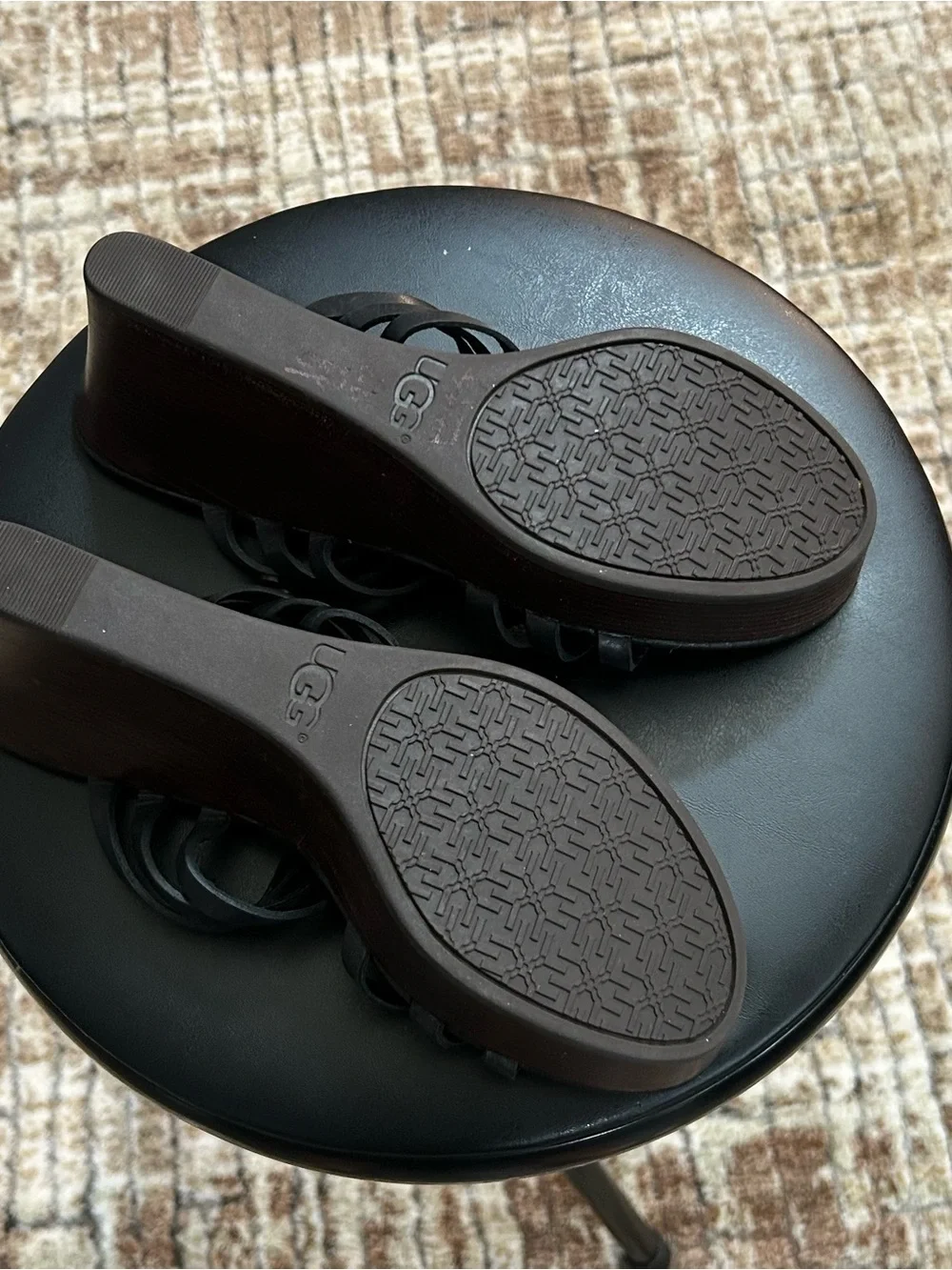 UGG Mattie Wedge Sandals | Women’s Size 9W (Wide) | Black Leather | Boho Festiva